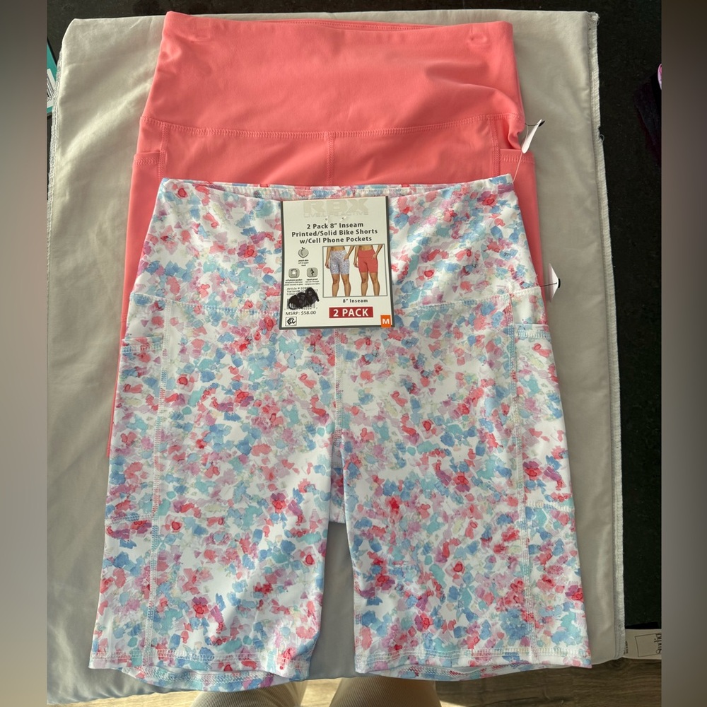 RBX Women's Athletic Shorts 2-Pack - Coral and Floral